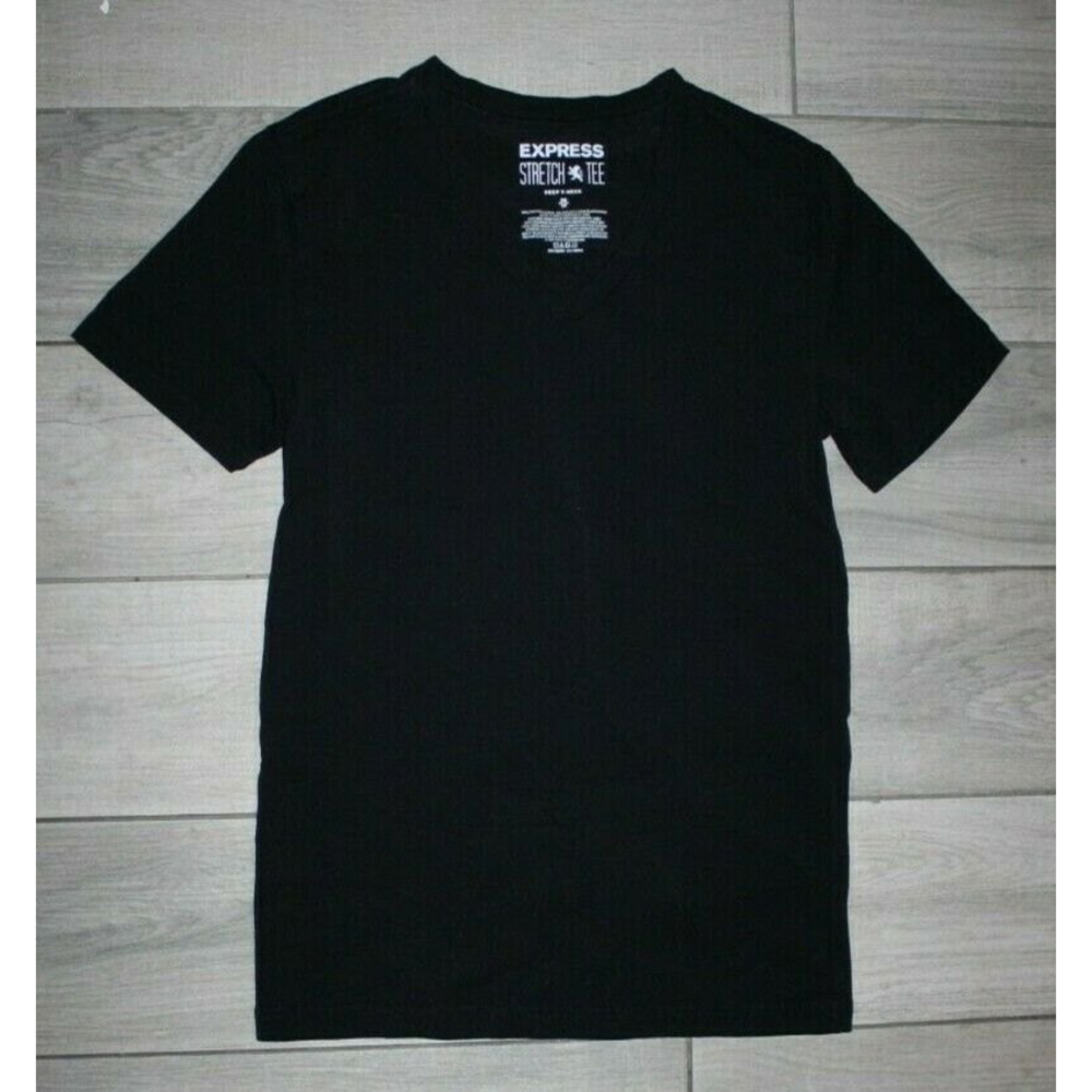 Express - Men's XS Short Sleeve Casual T Shirt - Flex Stretch Plain Black V Neck